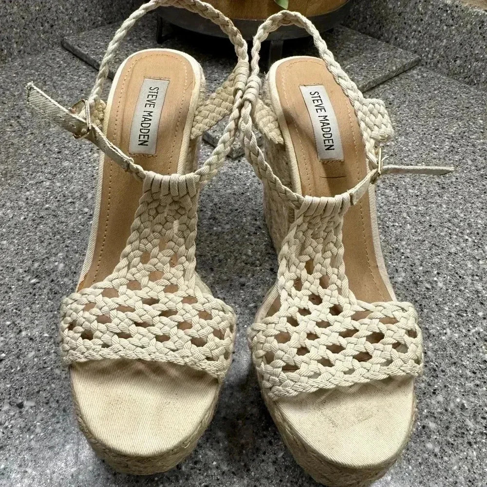 Steve Madden Cream Braided Wedge Sandals